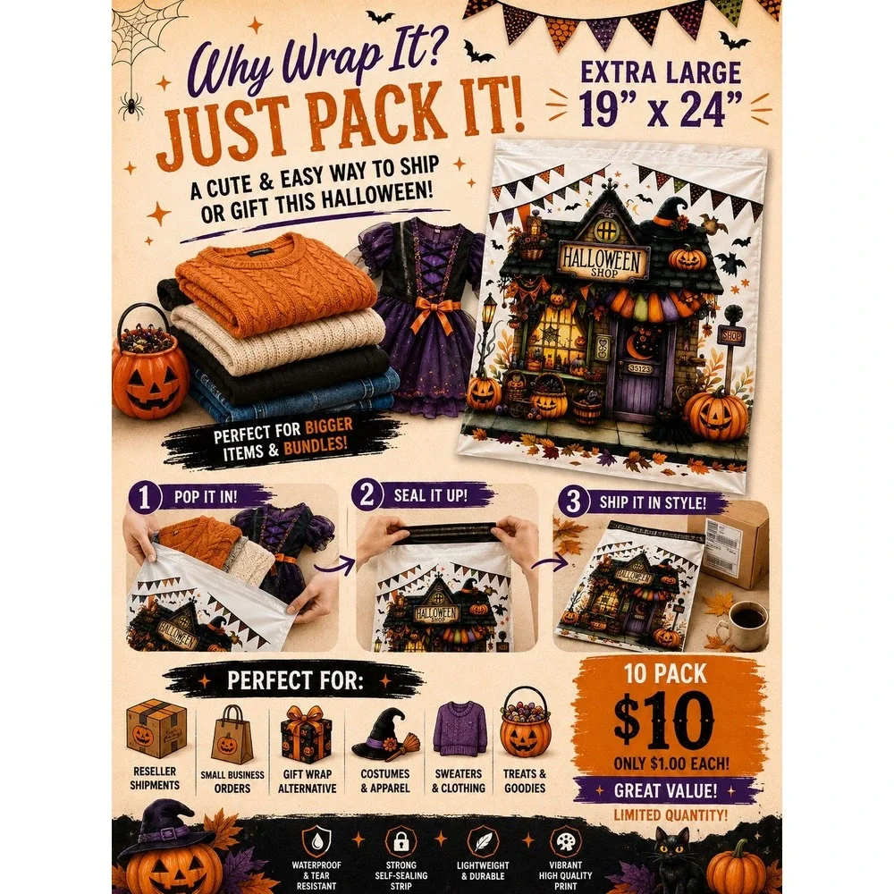 Halloween Poly Mailers 19x24 10 Pack Large Shipping Bags Boutique Reseller Gift